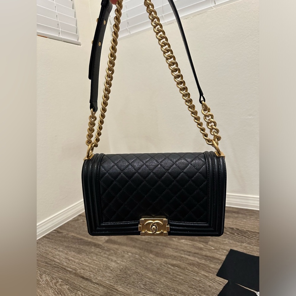 Chanel Boy Medium Gold Hardware Black Caviar